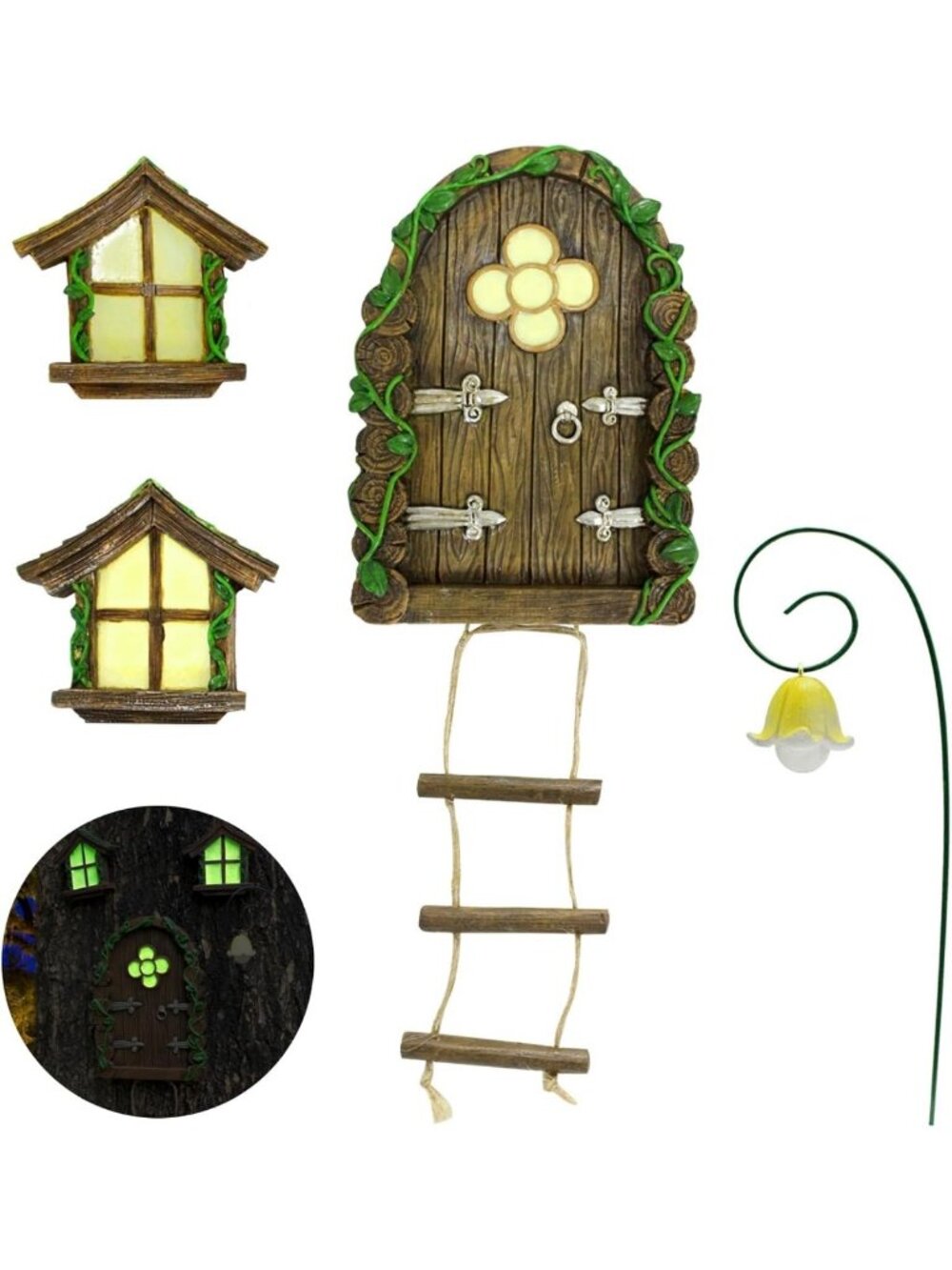 Glow in the Dark Fairy Door & Windows Garden Kit - Miniature Outdoor Decor
